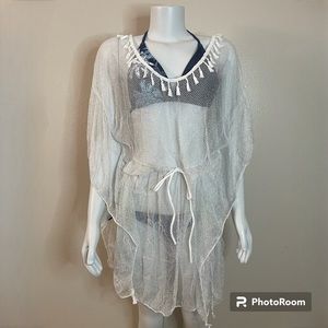 Silver tone summer beachwear V-neck slip dress cover up